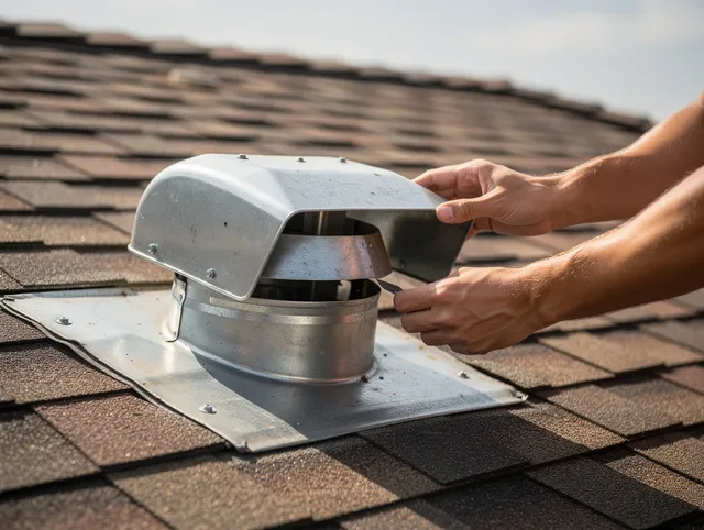 San Jacinto Dryer Vent Cleaning certified technician safely cleaning a roof-mounted dryer vent in San Jacinto
