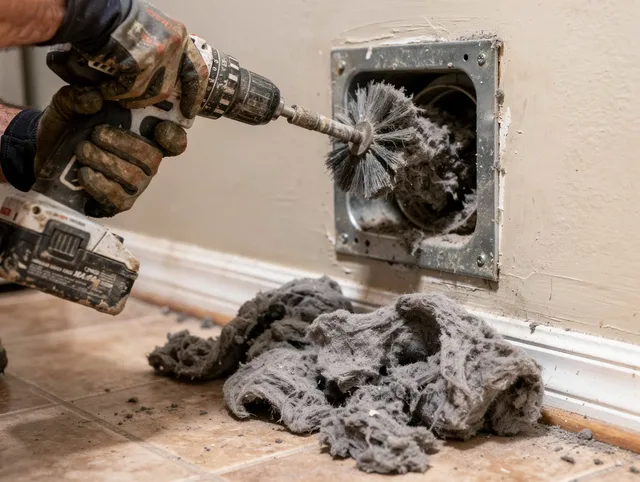 Certified San Jacinto Dryer Vent Cleaning technician performing dryer vent cleaning in San Jacinto