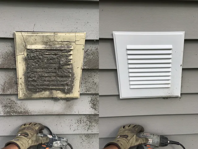 San Jacinto Dryer Vent Cleaning technician installing high-quality dryer vent cover at a residential property in San Jacinto